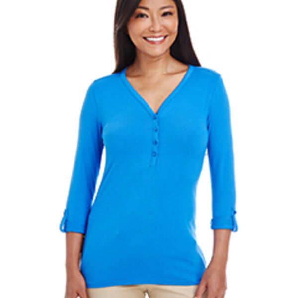 Ladies' Perfect Fit™ Y-Placket Convertible Sleeve Knit Top Thumbnail